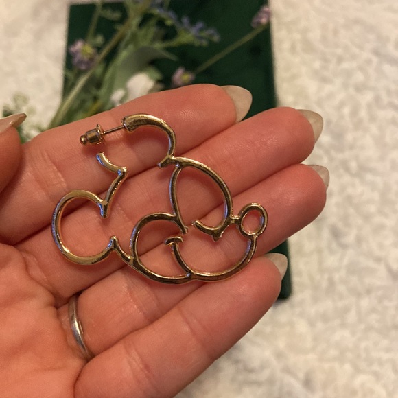 Mickey 🐭 ✨ Disney Earrings Stud Backs Dangle Hoops Gold Color - Picture 5 of 5